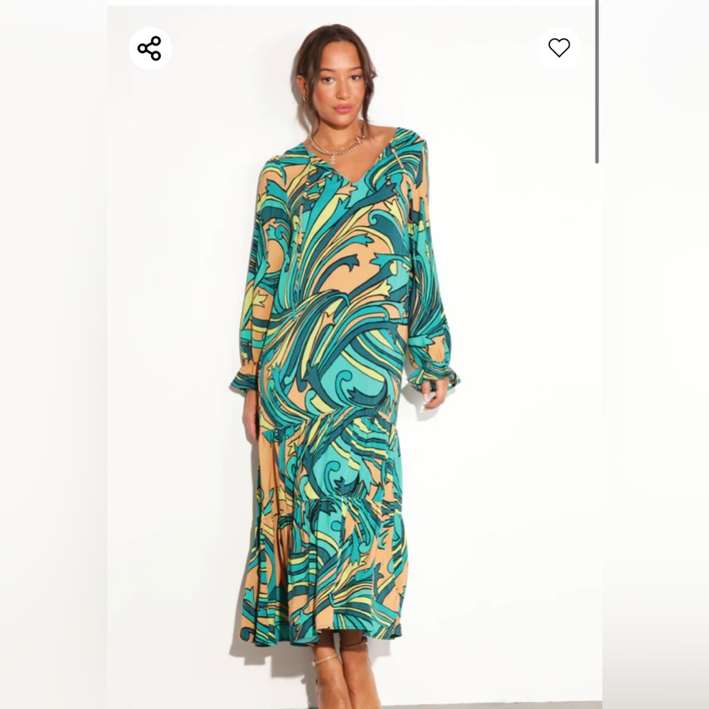Never Fully Dressed Teal Starburst Smock Dress